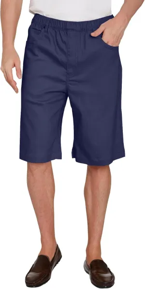 Men's Stretch Waist Pull On Shorts Free of Buttons & Snaps in Denim and Twill