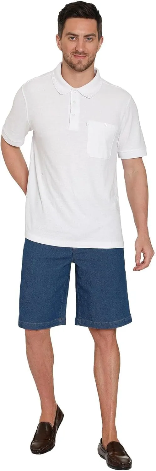 Men's Stretch Waist Pull On Shorts Free of Buttons & Snaps in Denim and Twill