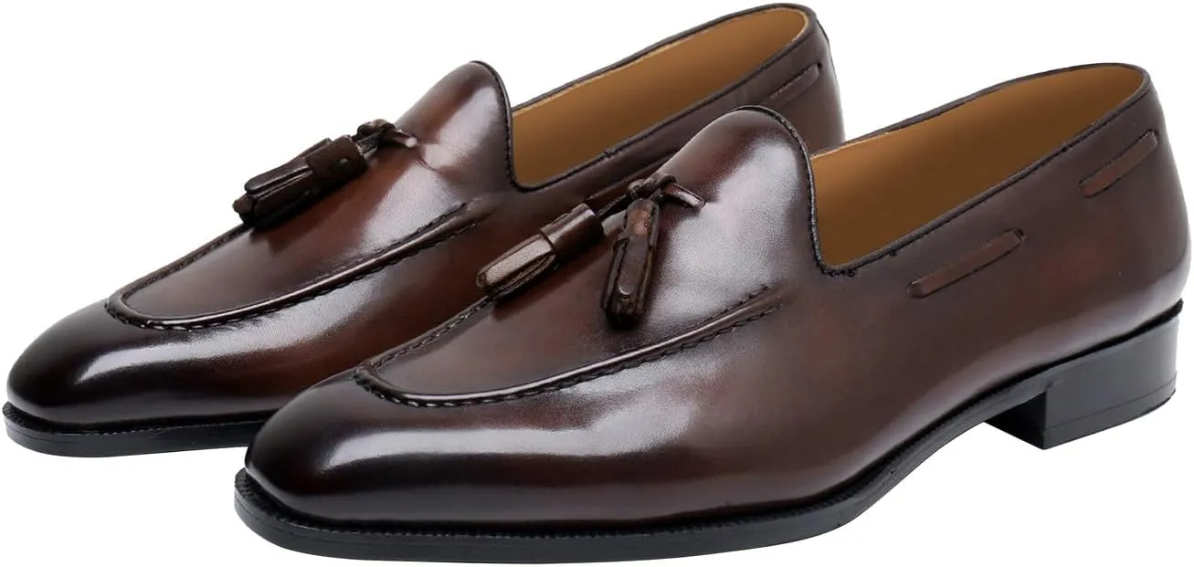 Mens Tassel Loafers Dress Casual Slip On Shoes Genuine Leather Prom Suit Shoes Wedding Business Penny Loafers Fashion Mocasines Tuxedo Shoes for Men