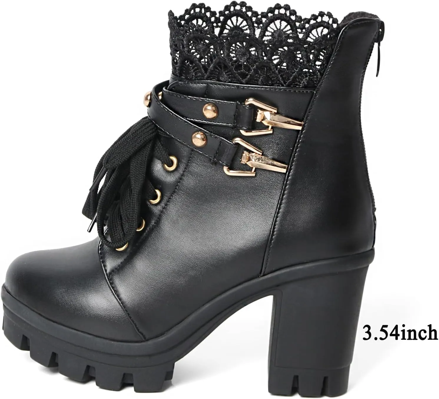 MEOTINA Women Platform Boots Black Chunky Heel Ankle Booties Lace Buckle Combat Boots with Zipper High Heel Goth Shoes