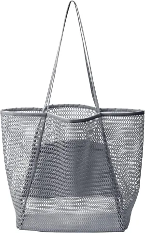 Mesh Beach Tote Womens Shoulder Handbag, Women Foldable MAX 23L Casual Tote Bag Hobo Bag For Beach Picnic Vacation