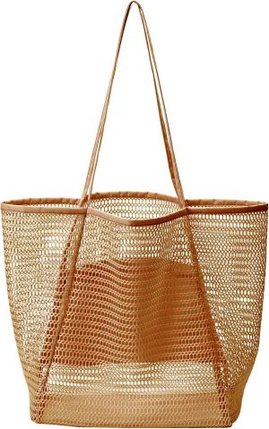 Mesh Beach Tote Womens Shoulder Handbag, Women Foldable MAX 23L Casual Tote Bag Hobo Bag For Beach Picnic Vacation