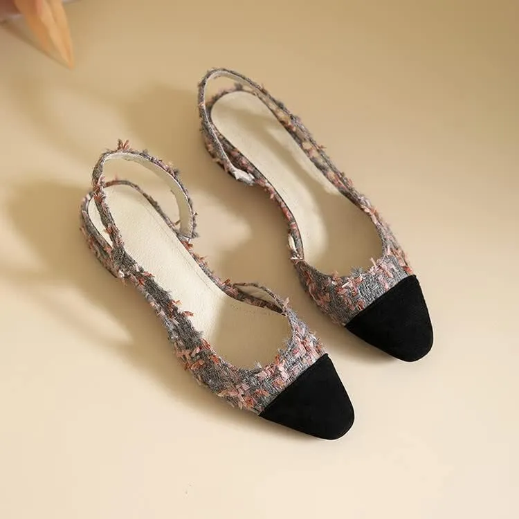 MICIFA slingback flats for women, Round Toe Low heel Sandals Fashion Splicing Dress Shoes for Women