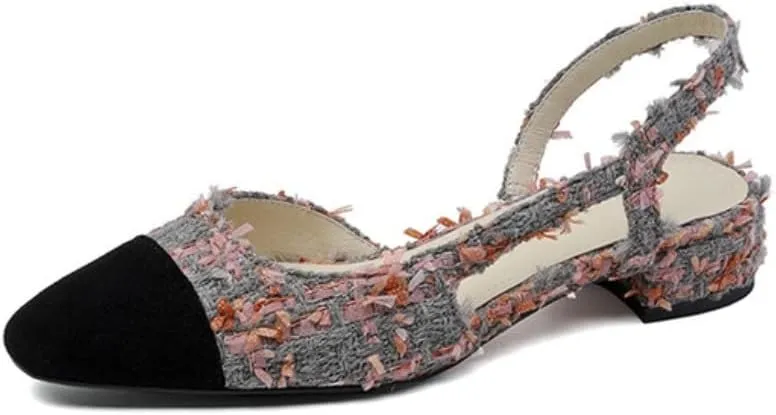 MICIFA slingback flats for women, Round Toe Low heel Sandals Fashion Splicing Dress Shoes for Women