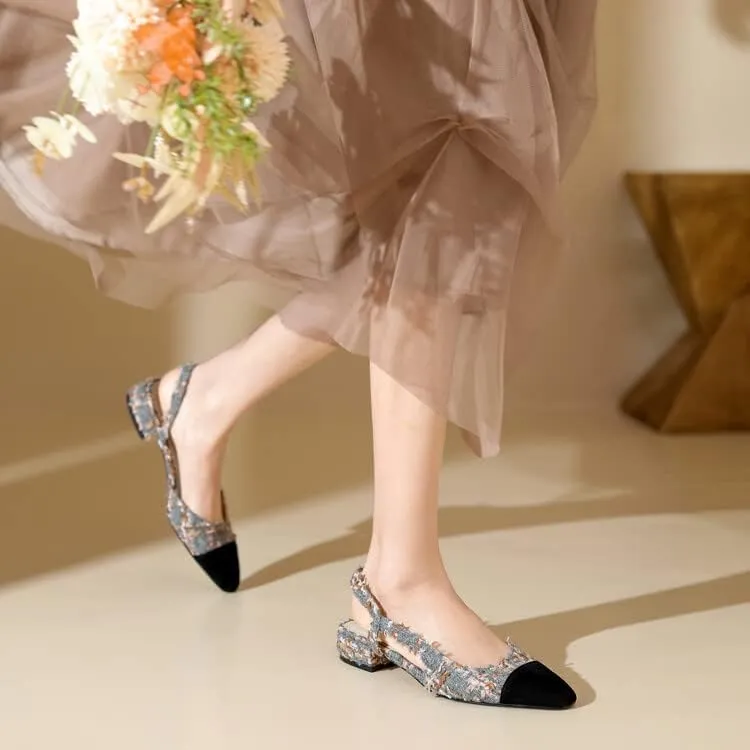 MICIFA slingback flats for women, Round Toe Low heel Sandals Fashion Splicing Dress Shoes for Women