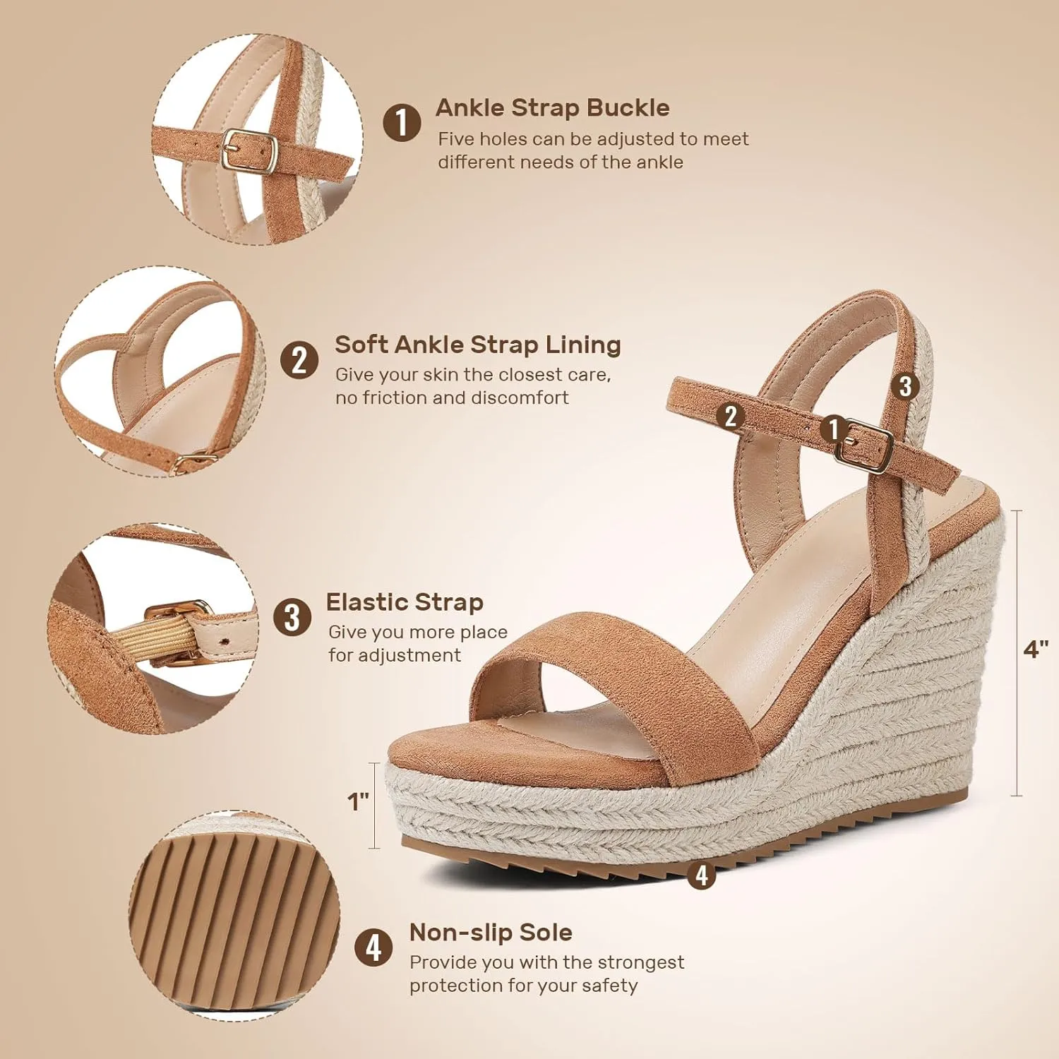 mikarka Women's Espadrille Wedge Sandals: Ankle Strap Platform Open Toe Wedges - Stylish High Heel Dressy Summer Wedges for Women, Inspired by Espadrilles