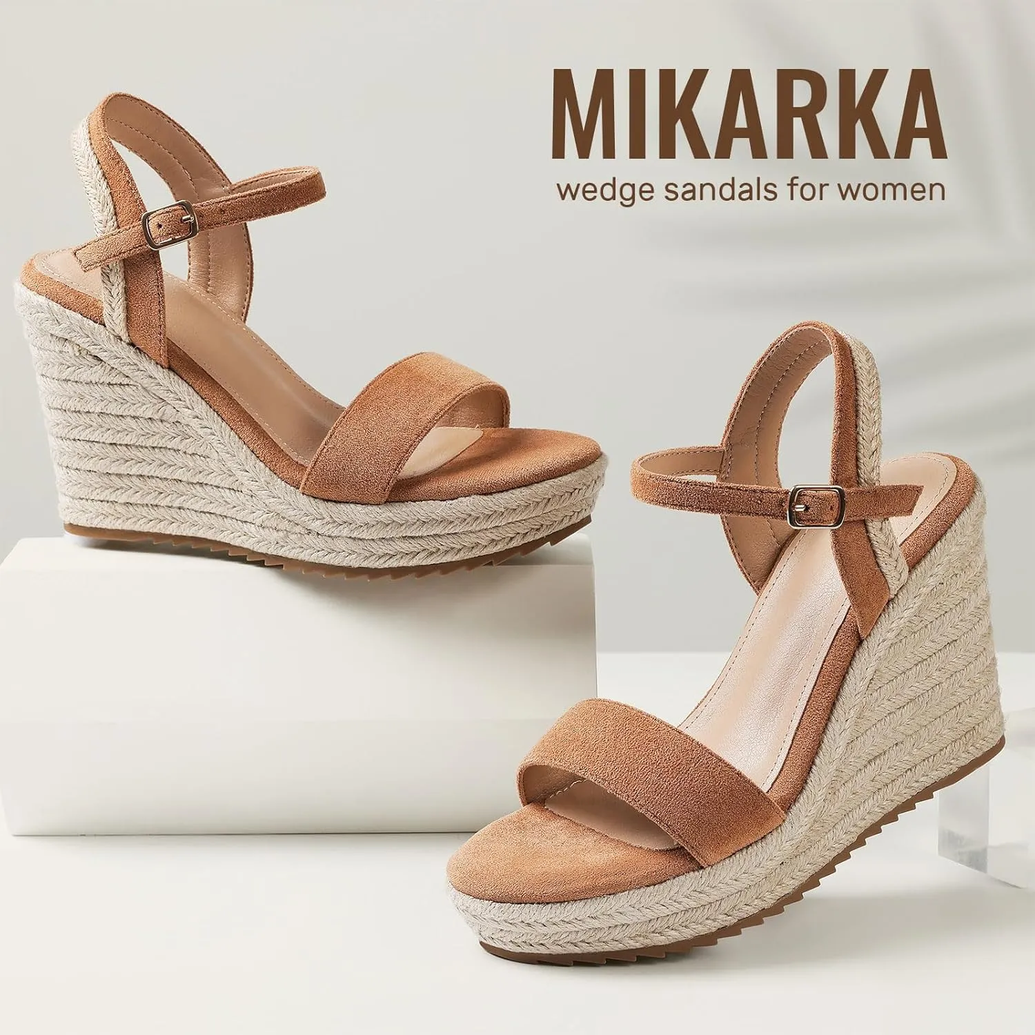 mikarka Women's Espadrille Wedge Sandals: Ankle Strap Platform Open Toe Wedges - Stylish High Heel Dressy Summer Wedges for Women, Inspired by Espadrilles