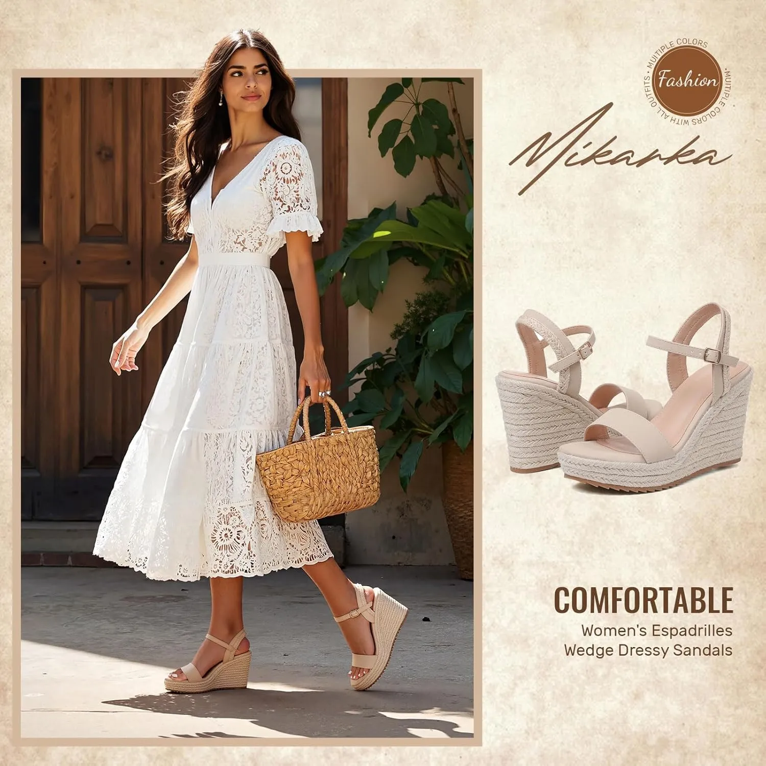 mikarka Women's Espadrille Wedge Sandals: Ankle Strap Platform Open Toe Wedges - Stylish High Heel Dressy Summer Wedges for Women, Inspired by Espadrilles