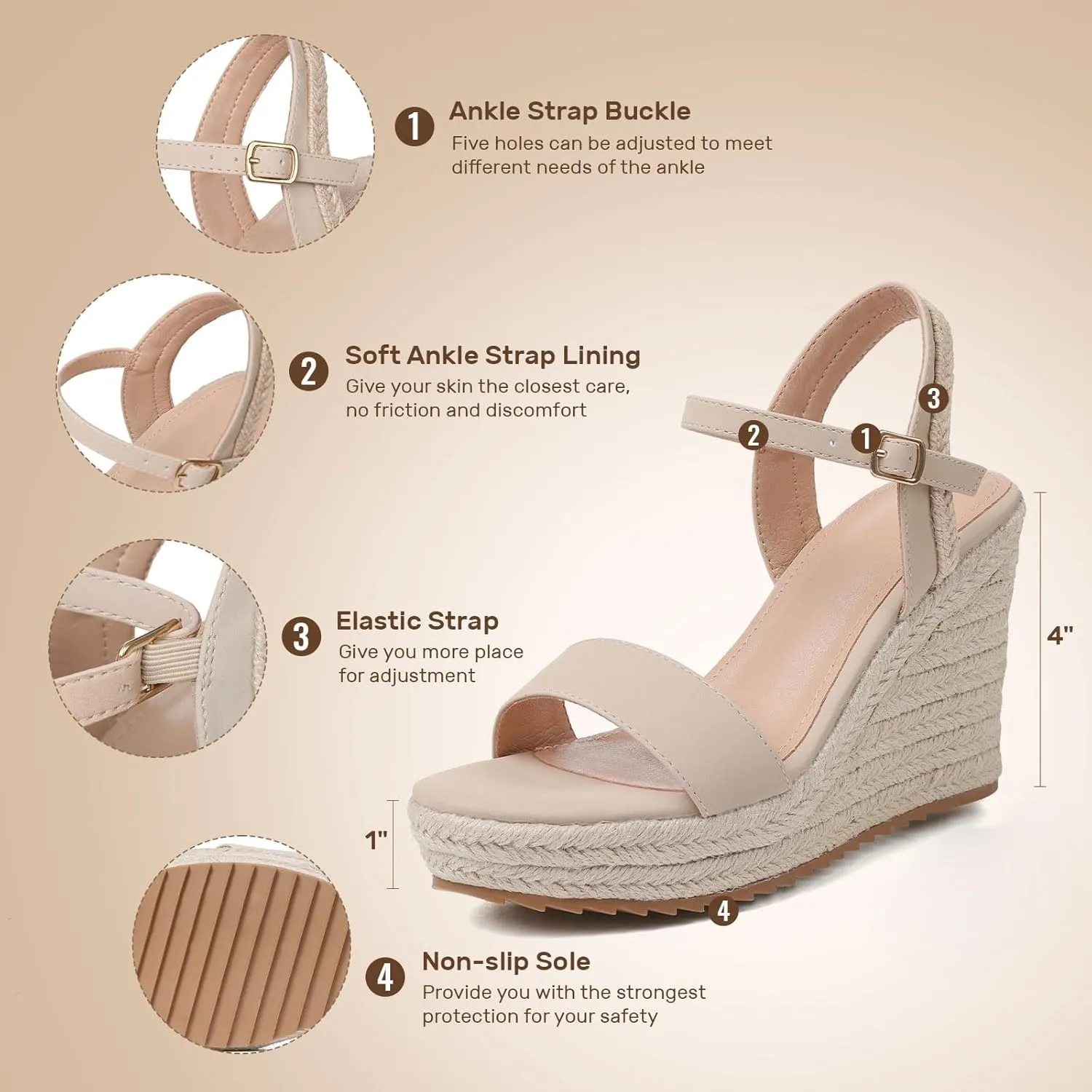 mikarka Women's Espadrille Wedge Sandals: Ankle Strap Platform Open Toe Wedges - Stylish High Heel Dressy Summer Wedges for Women, Inspired by Espadrilles