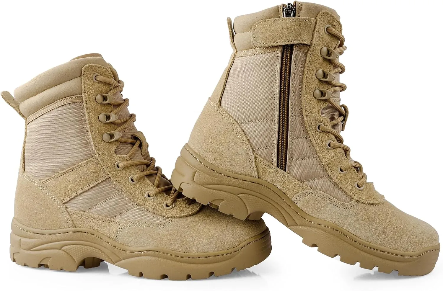 Military Tactical Combat Boots for Men Side Zipper Army Police Work Boots Anti-slip for Security Duty Desert