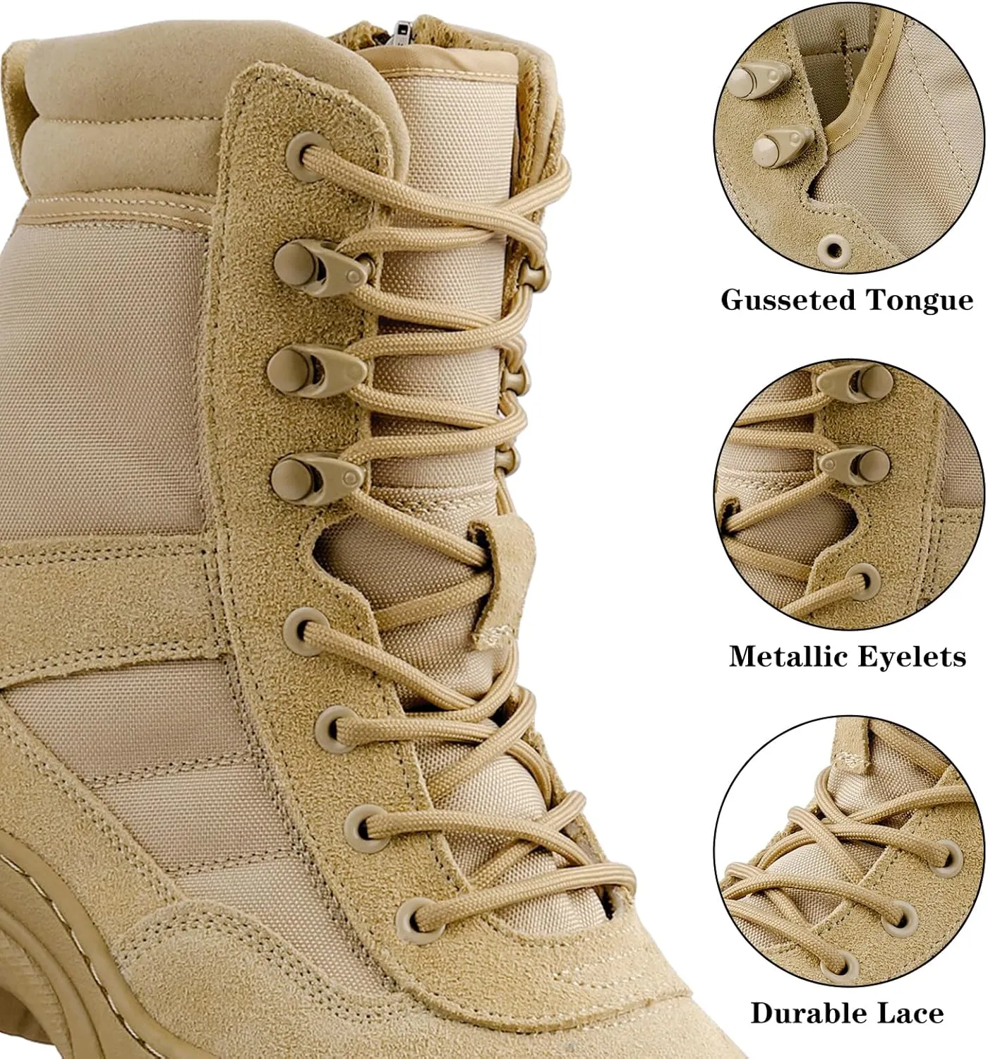 Military Tactical Combat Boots for Men Side Zipper Army Police Work Boots Anti-slip for Security Duty Desert