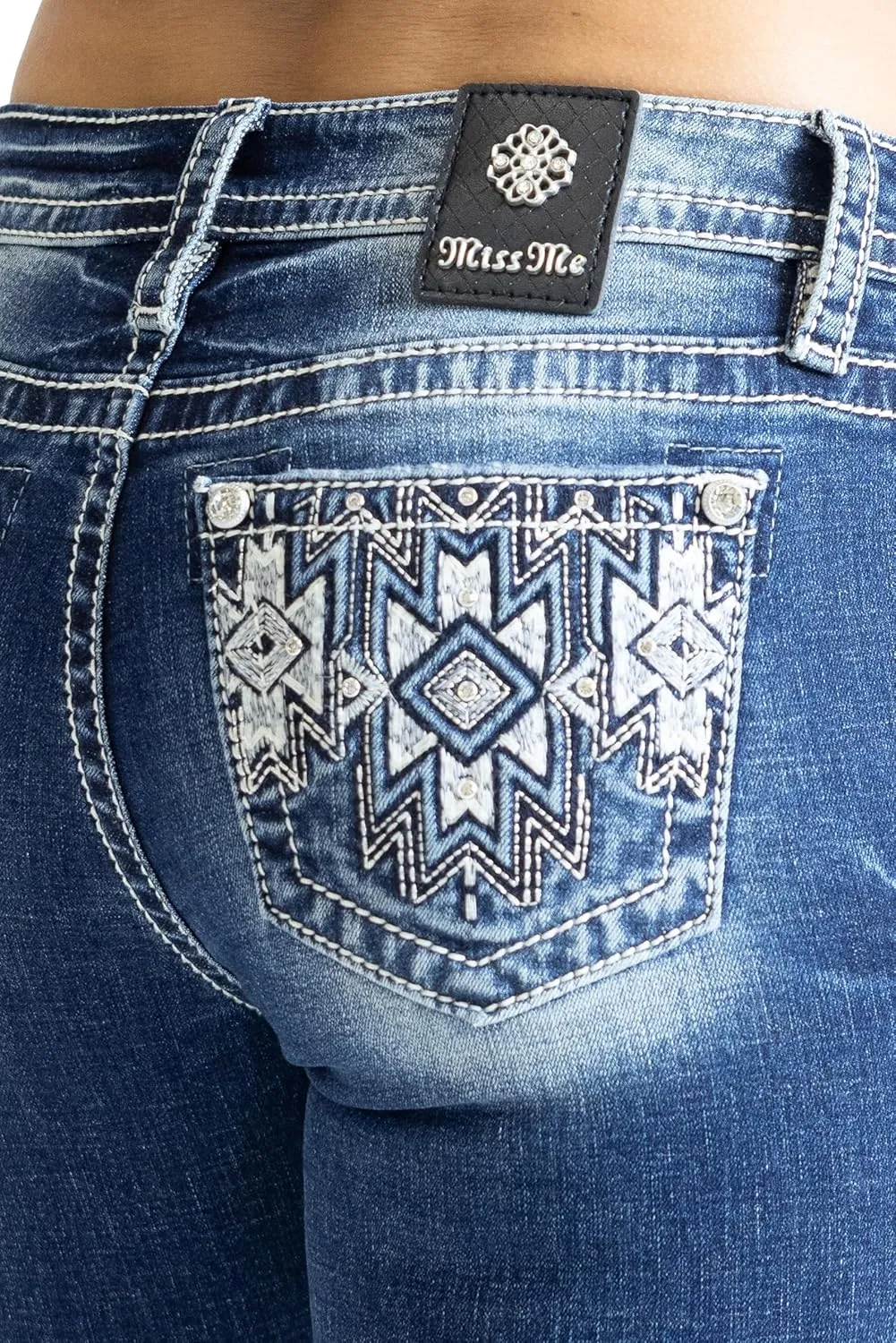 Miss Me Women's Aztec Embroidered Diamond Mid-Rise Bootcut Jeans
