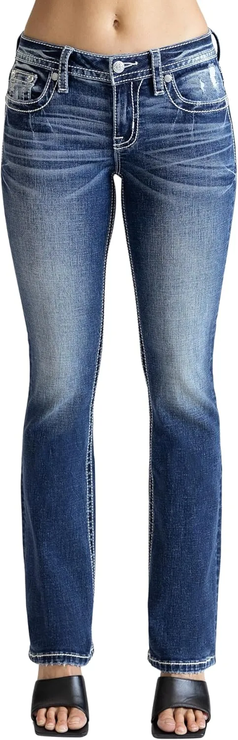 Miss Me Women's Aztec Embroidered Diamond Mid-Rise Bootcut Jeans