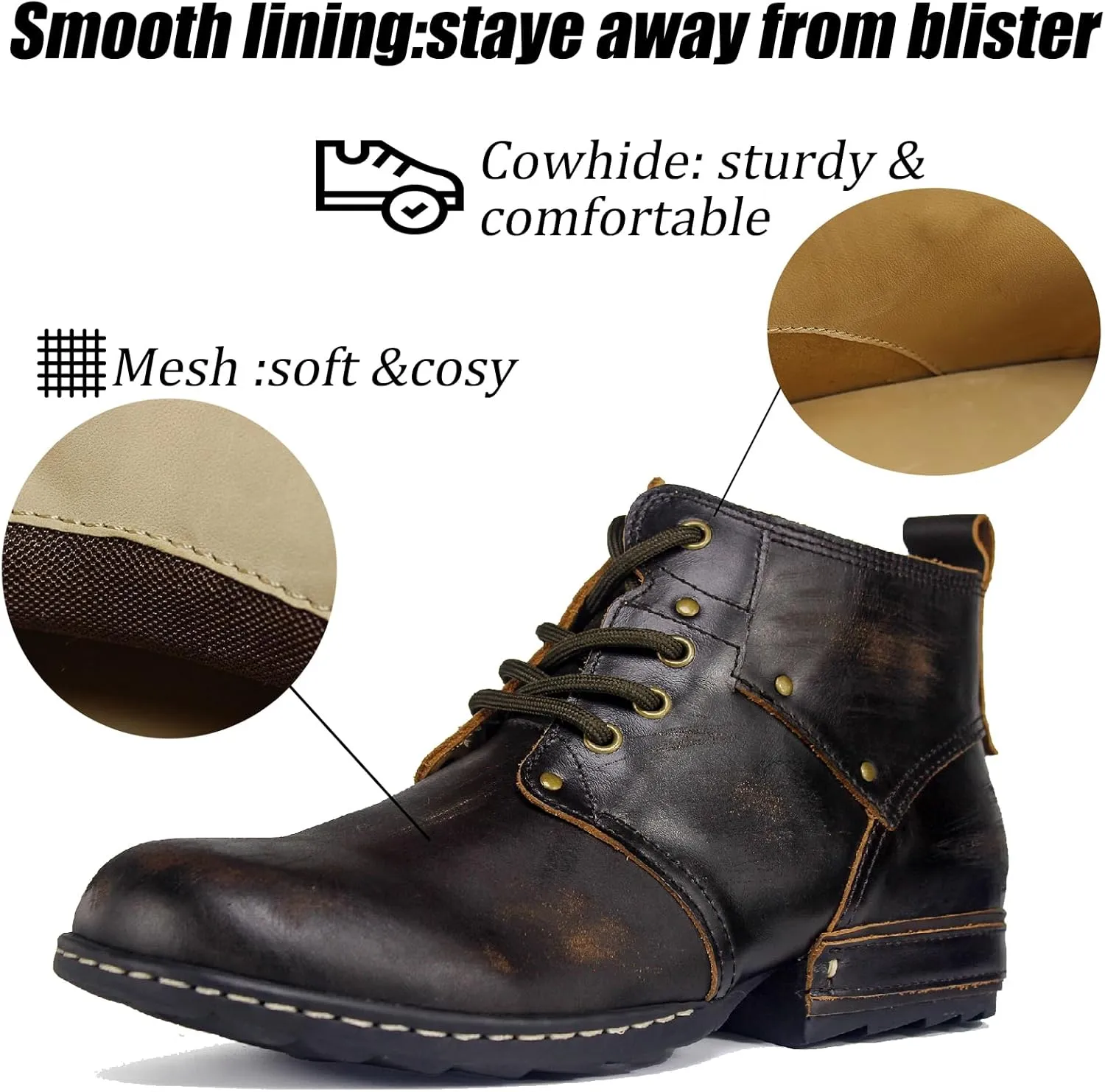 Motorcycle Boots Men Fashion Leather Ankle Chukka Boots Casual Riding Lace up Shoes AF001-3