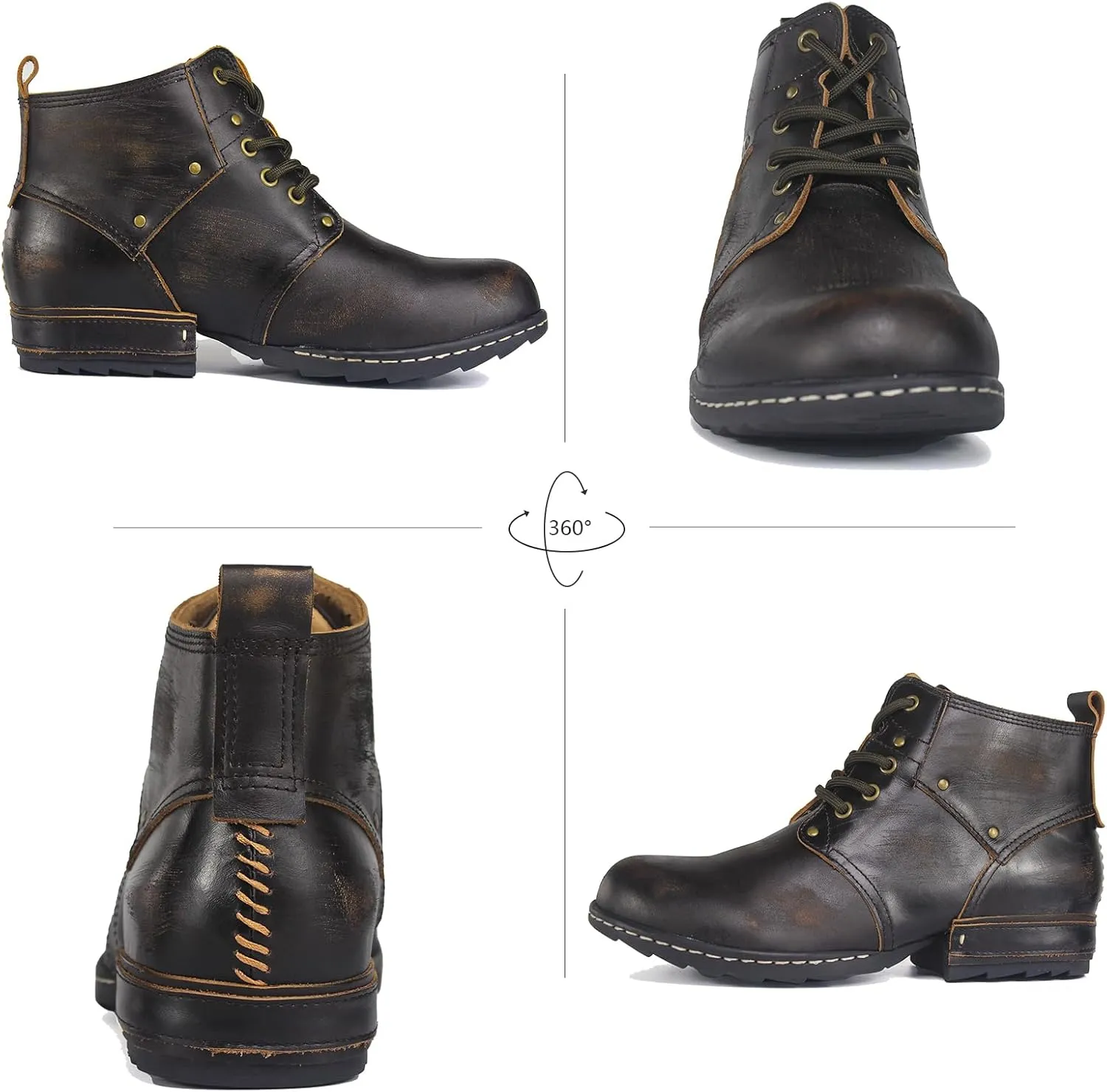 Motorcycle Boots Men Fashion Leather Ankle Chukka Boots Casual Riding Lace up Shoes AF001-3