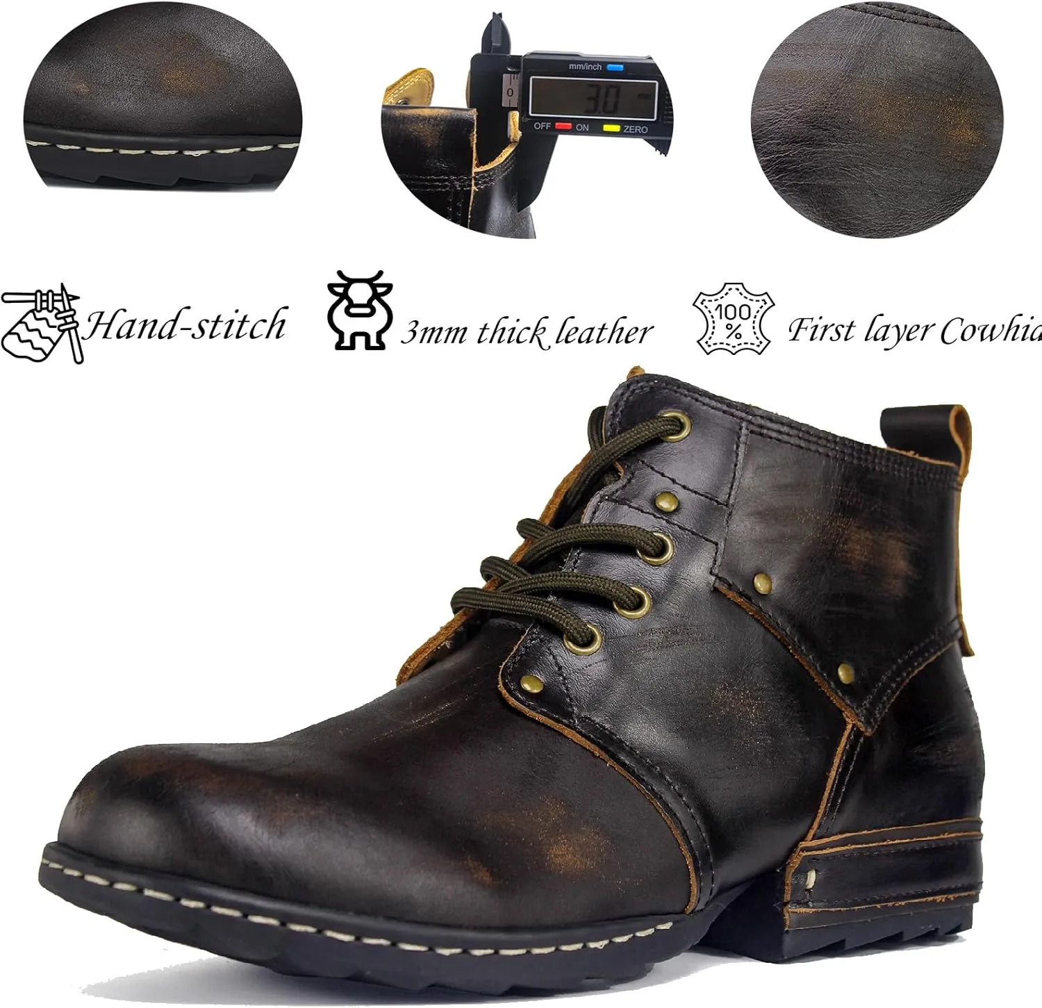 Motorcycle Boots Men Fashion Leather Ankle Chukka Boots Casual Riding Lace up Shoes AF001-3