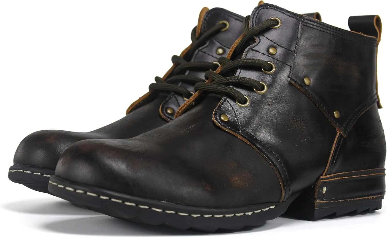Motorcycle Boots Men Fashion Leather Ankle Chukka Boots Casual Riding Lace up Shoes AF001-3