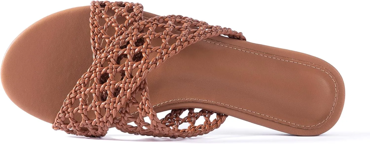 Mtzyoa Women Flat Sandals Braided Leather Crossover Nude Dressy Fashion Evening Party Wedding Sandals
