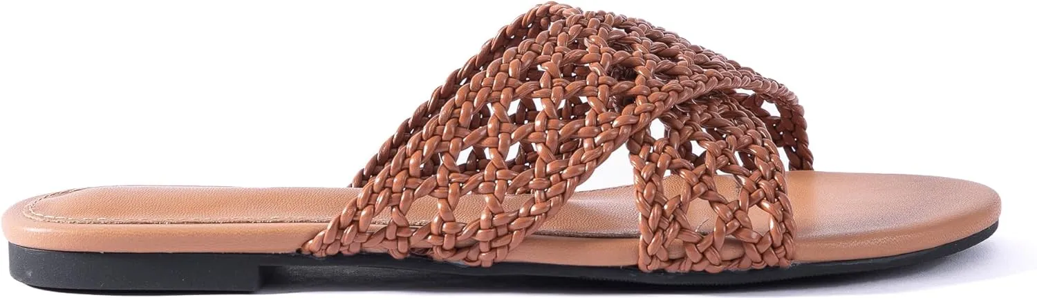 Mtzyoa Women Flat Sandals Braided Leather Crossover Nude Dressy Fashion Evening Party Wedding Sandals