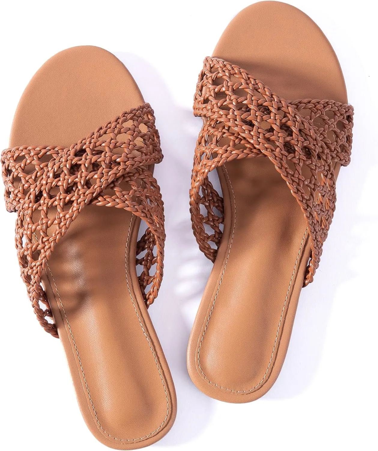 Mtzyoa Women Flat Sandals Braided Leather Crossover Nude Dressy Fashion Evening Party Wedding Sandals