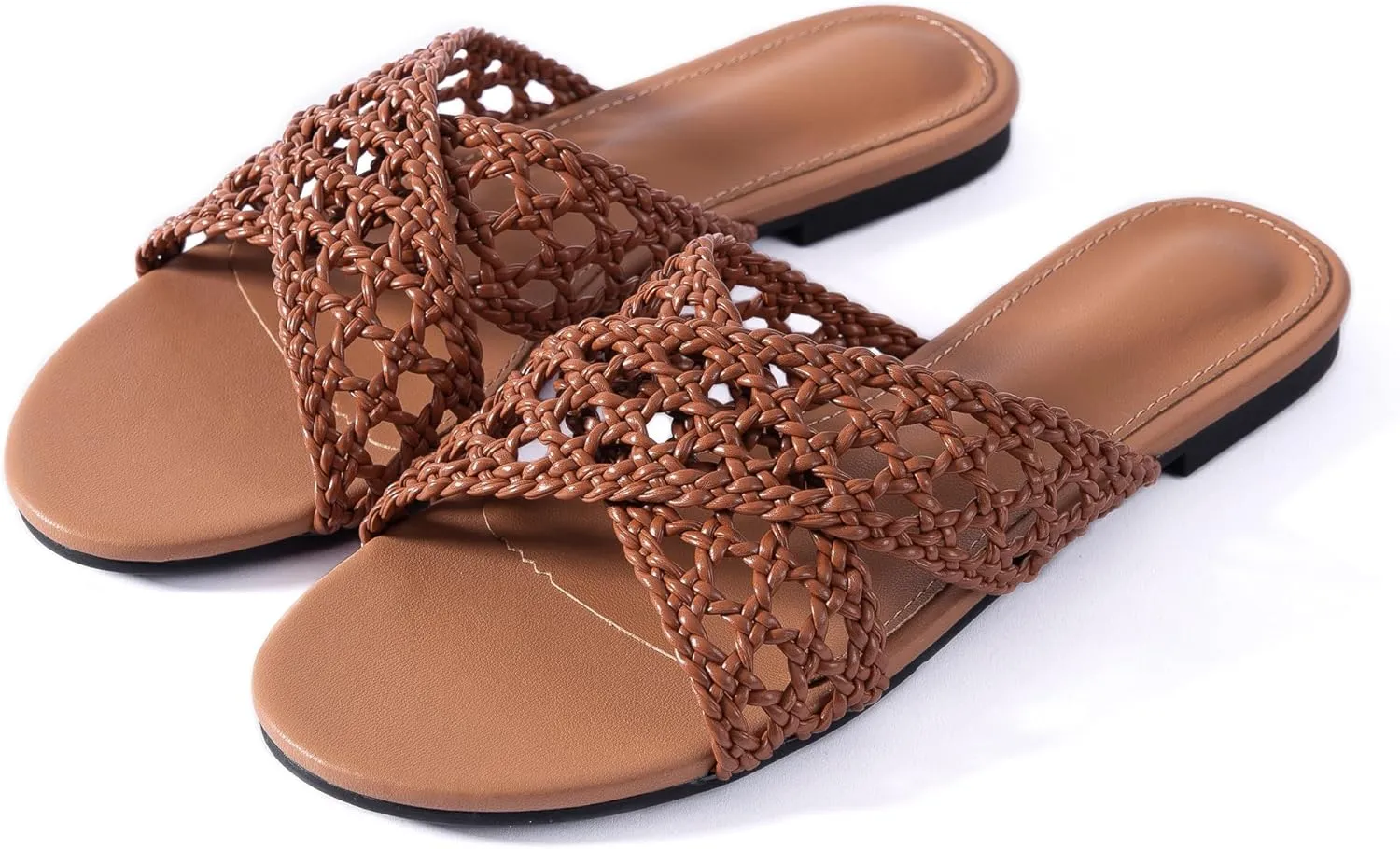 Mtzyoa Women Flat Sandals Braided Leather Crossover Nude Dressy Fashion Evening Party Wedding Sandals