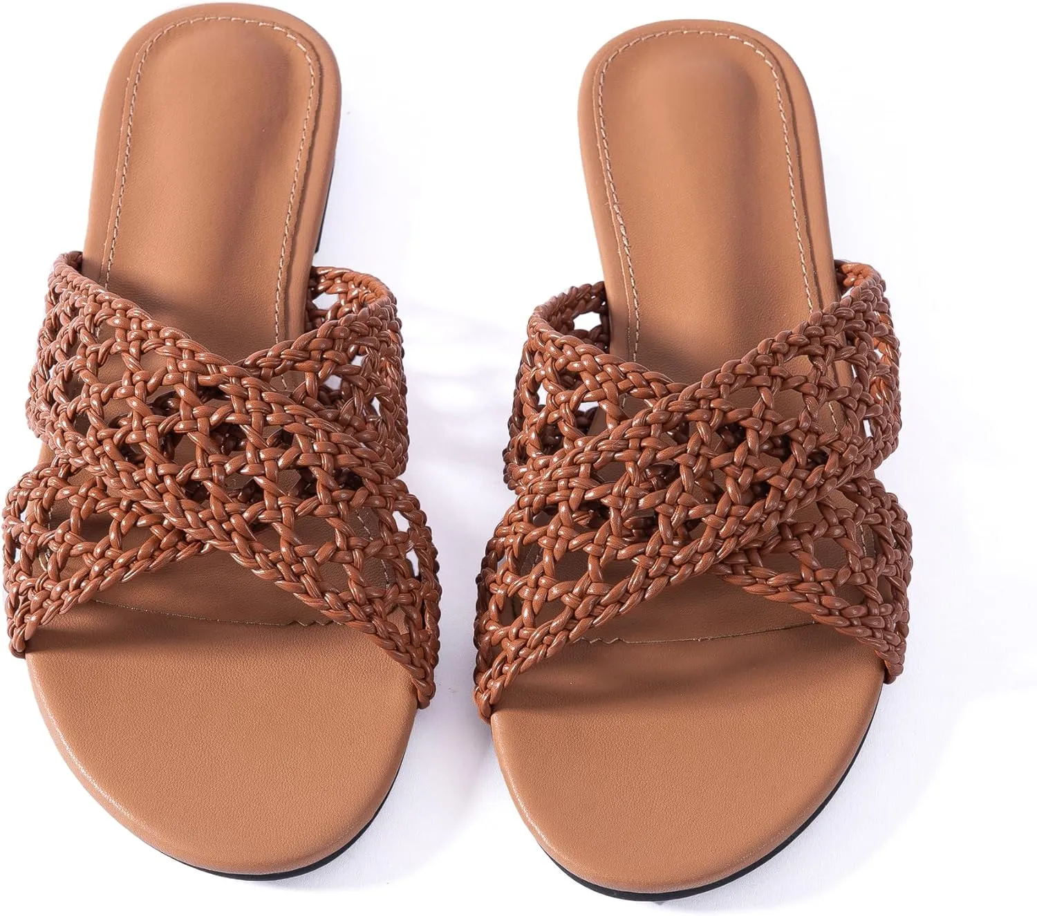 Mtzyoa Women Flat Sandals Braided Leather Crossover Nude Dressy Fashion Evening Party Wedding Sandals