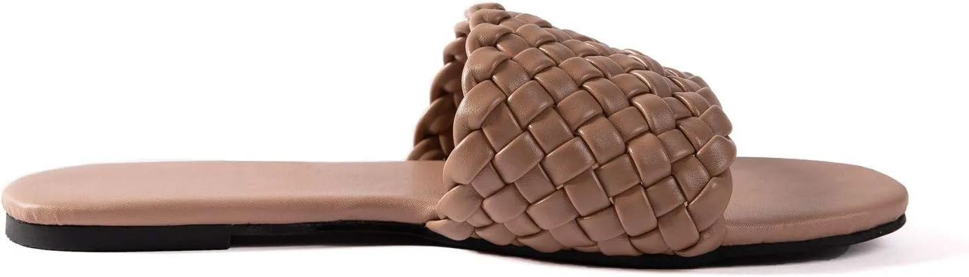 Mtzyoa Women Flat Sandals Braided Leather Nude Summer Dressy Fashion Evening Party Wedding Sandals