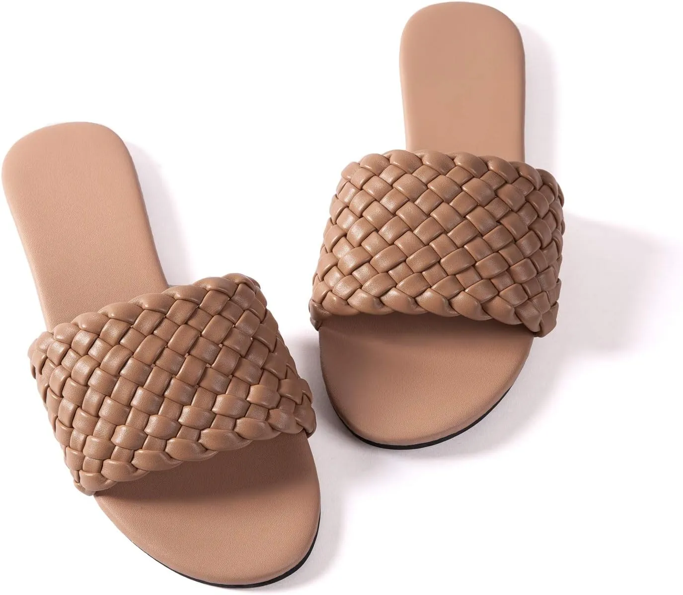 Mtzyoa Women Flat Sandals Braided Leather Nude Summer Dressy Fashion Evening Party Wedding Sandals