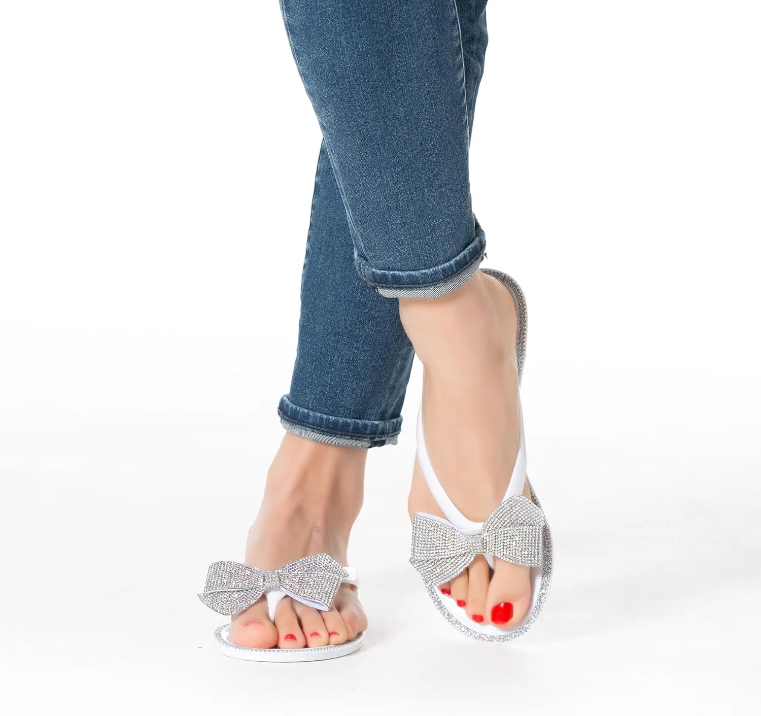 Mtzyoa Women Flip-Flops Flat Sandals Jelly Bow Beach Flat Rivets Rain Cute Dressy Summer Sandals