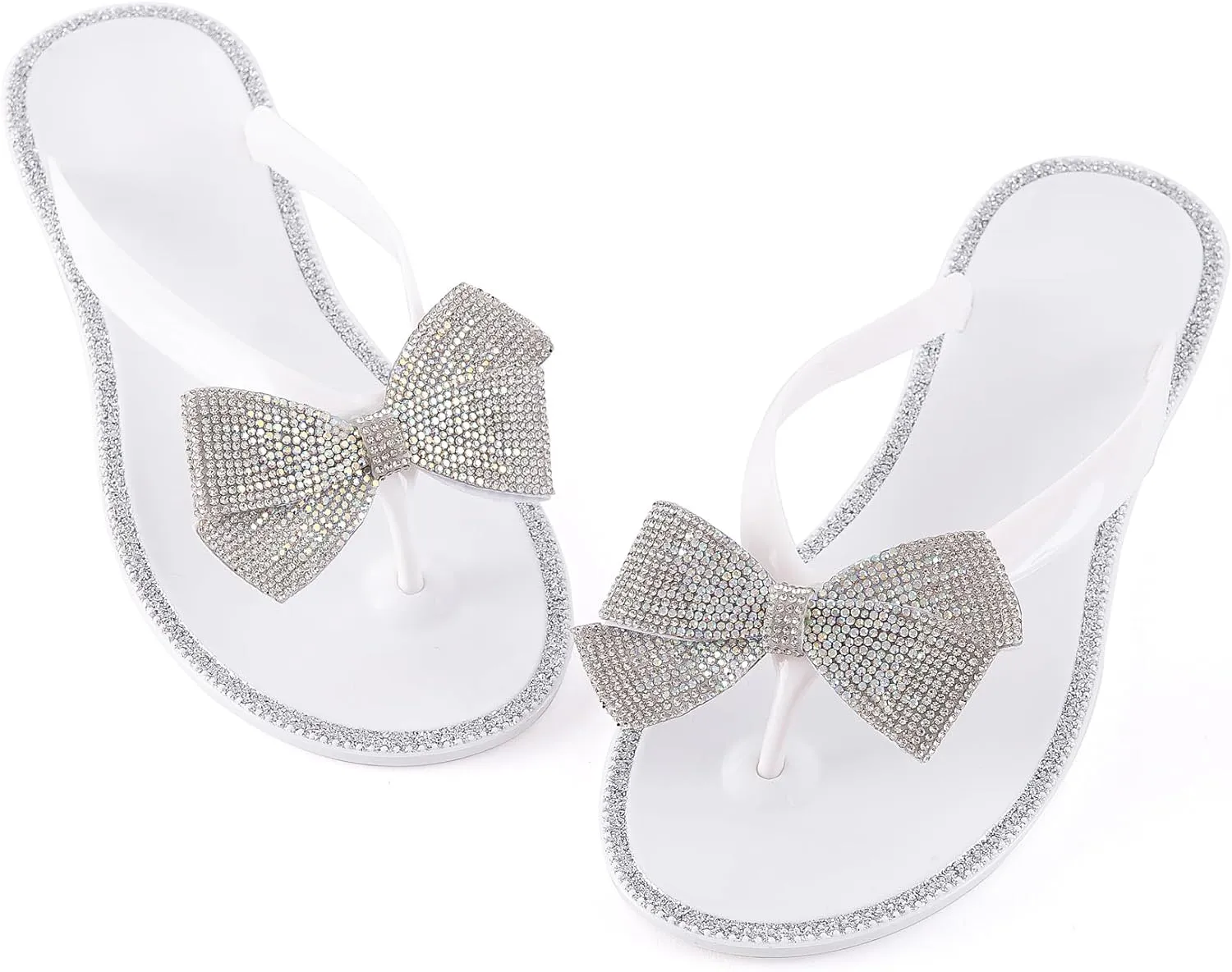 Mtzyoa Women Flip-Flops Flat Sandals Jelly Bow Beach Flat Rivets Rain Cute Dressy Summer Sandals