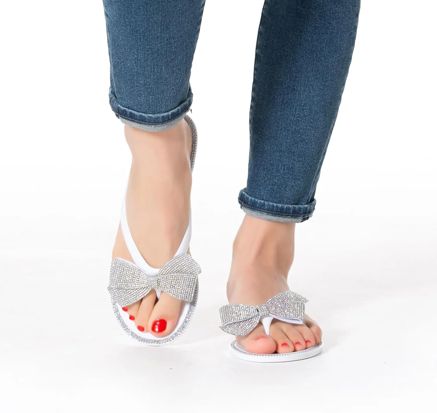 Mtzyoa Women Flip-Flops Flat Sandals Jelly Bow Beach Flat Rivets Rain Cute Dressy Summer Sandals