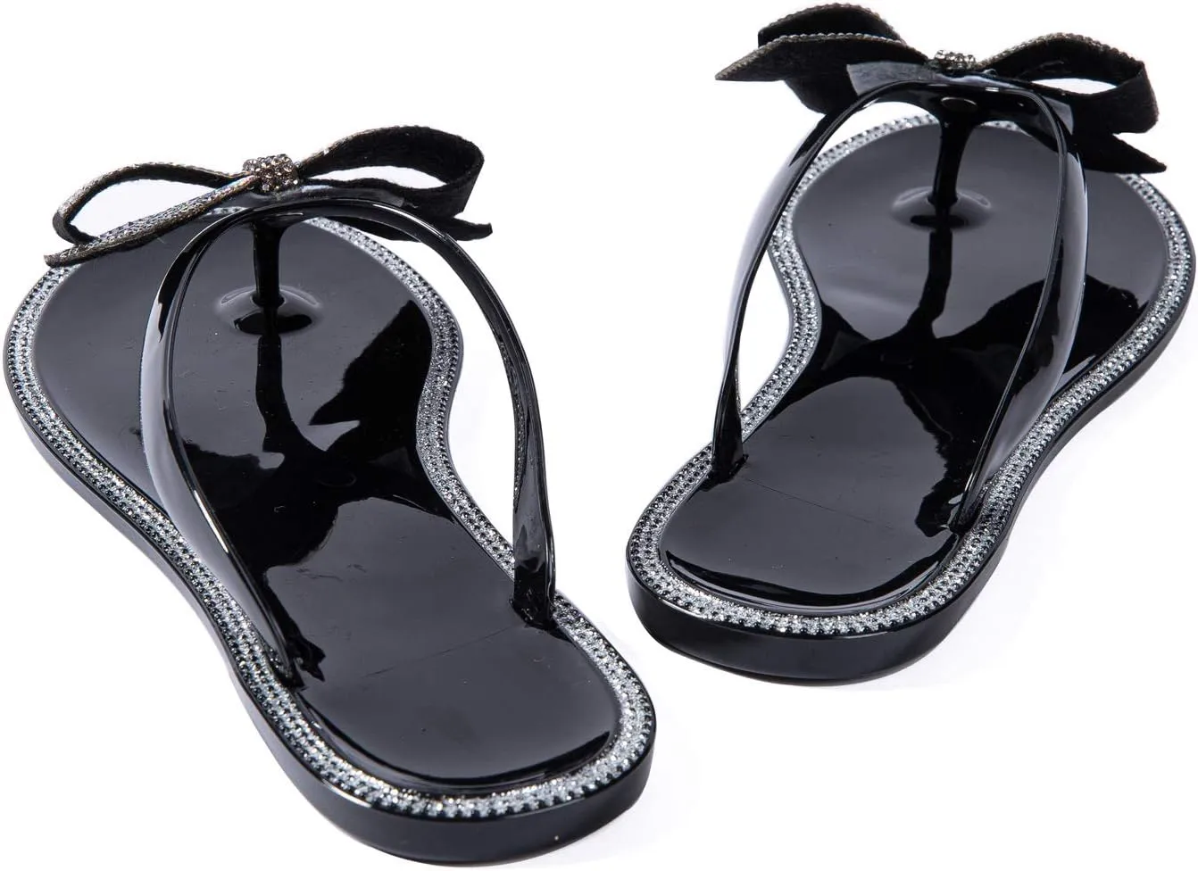 Mtzyoa Women Flip-Flops Flat Sandals Jelly Bow Beach Flat Rivets Rain Cute Dressy Summer Sandals