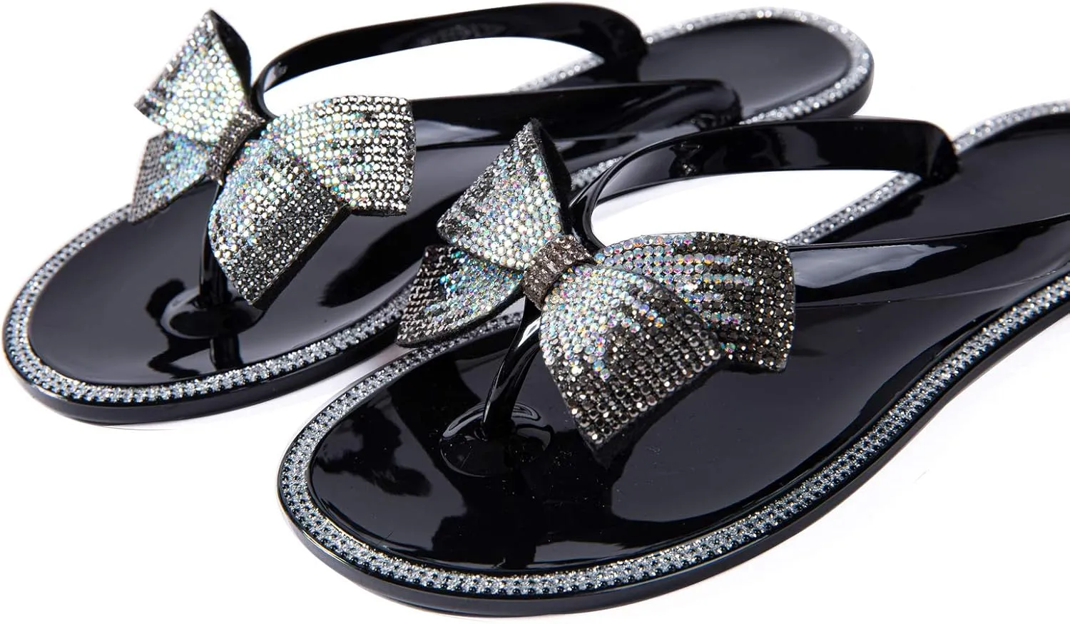 Mtzyoa Women Flip-Flops Flat Sandals Jelly Bow Beach Flat Rivets Rain Cute Dressy Summer Sandals