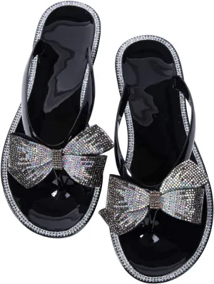 Mtzyoa Women Flip-Flops Flat Sandals Jelly Bow Beach Flat Rivets Rain Cute Dressy Summer Sandals