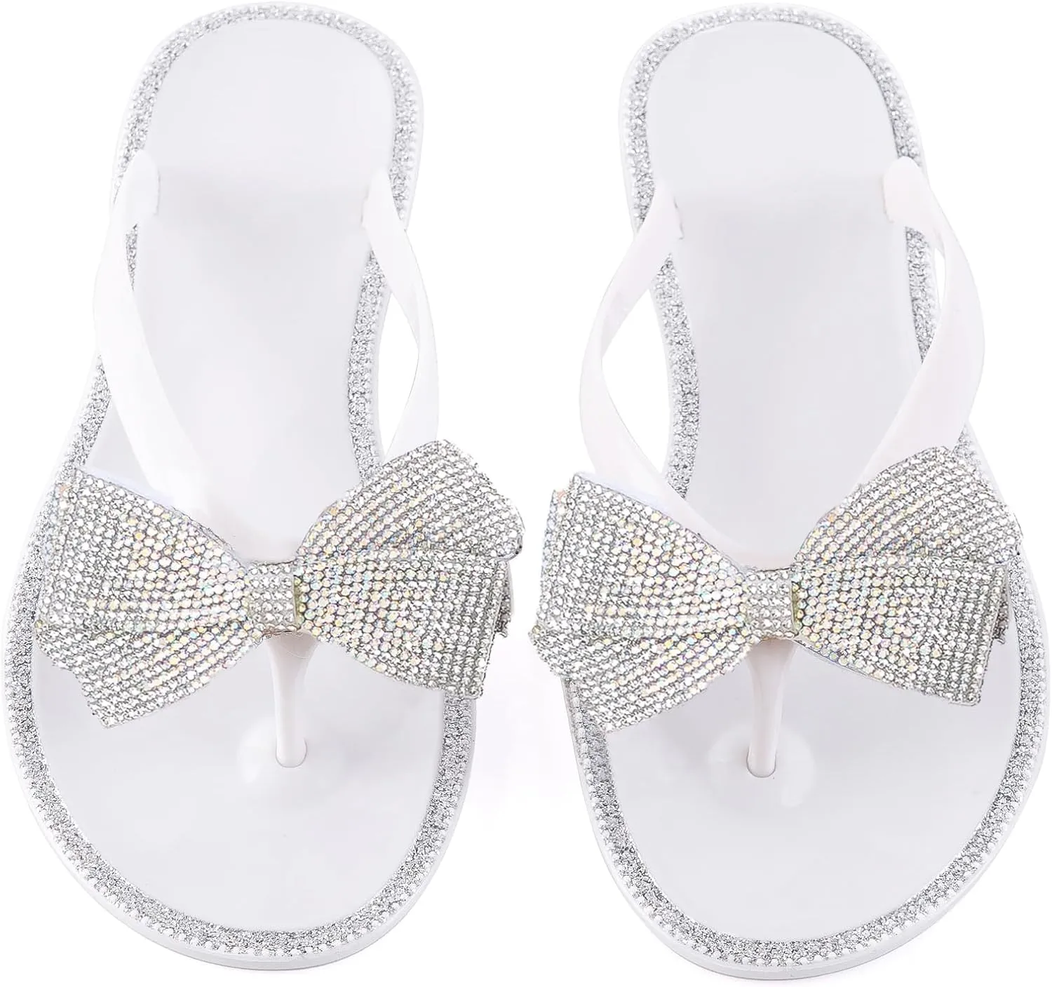 Mtzyoa Women Flip-Flops Flat Sandals Jelly Bow Beach Flat Rivets Rain Cute Dressy Summer Sandals
