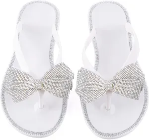 Mtzyoa Women Flip-Flops Flat Sandals Jelly Bow Beach Flat Rivets Rain Cute Dressy Summer Sandals