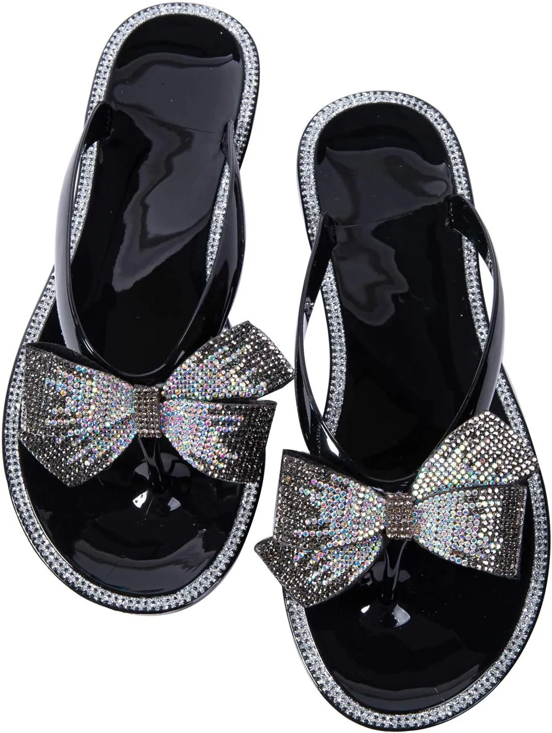 Mtzyoa Women Flip-Flops Flat Sandals Jelly Bow Beach Flat Rivets Rain Cute Dressy Summer Sandals
