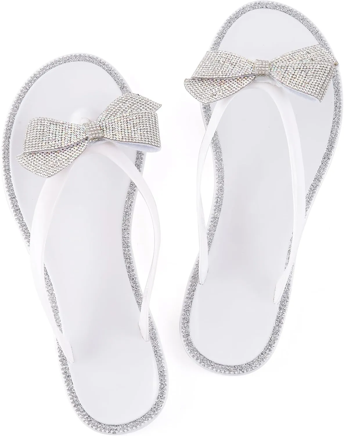 Mtzyoa Women Flip-Flops Flat Sandals Jelly Bow Beach Flat Rivets Rain Cute Dressy Summer Sandals