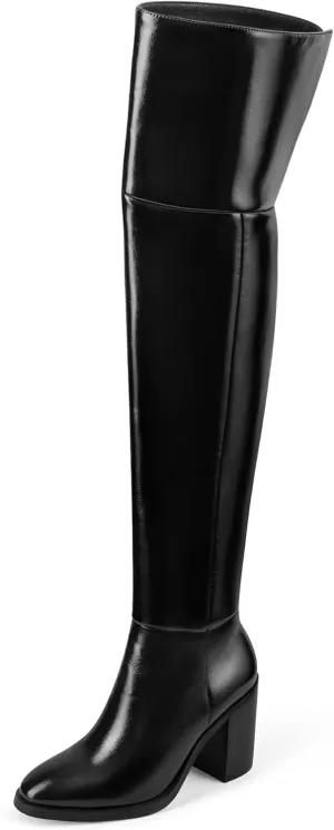MUCCCUTE Thigh High Boots for Women Over The Knee Boots with Chunky Heels Pull On Wide Calf Boots for Women, Stylish and Comfy