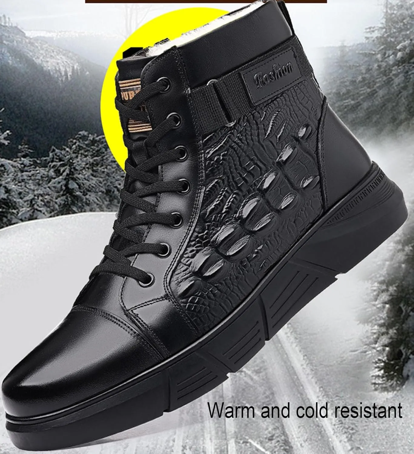 Myallfeet Men's Classic Italian High Top pattern Chukka Boots Fashionable Side Zipper Insulation And Anti Slip Wool Boots Premium Business Ankle Boots