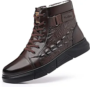 Myallfeet Men's Classic Italian High Top pattern Chukka Boots Fashionable Side Zipper Insulation And Anti Slip Wool Boots Premium Business Ankle Boots
