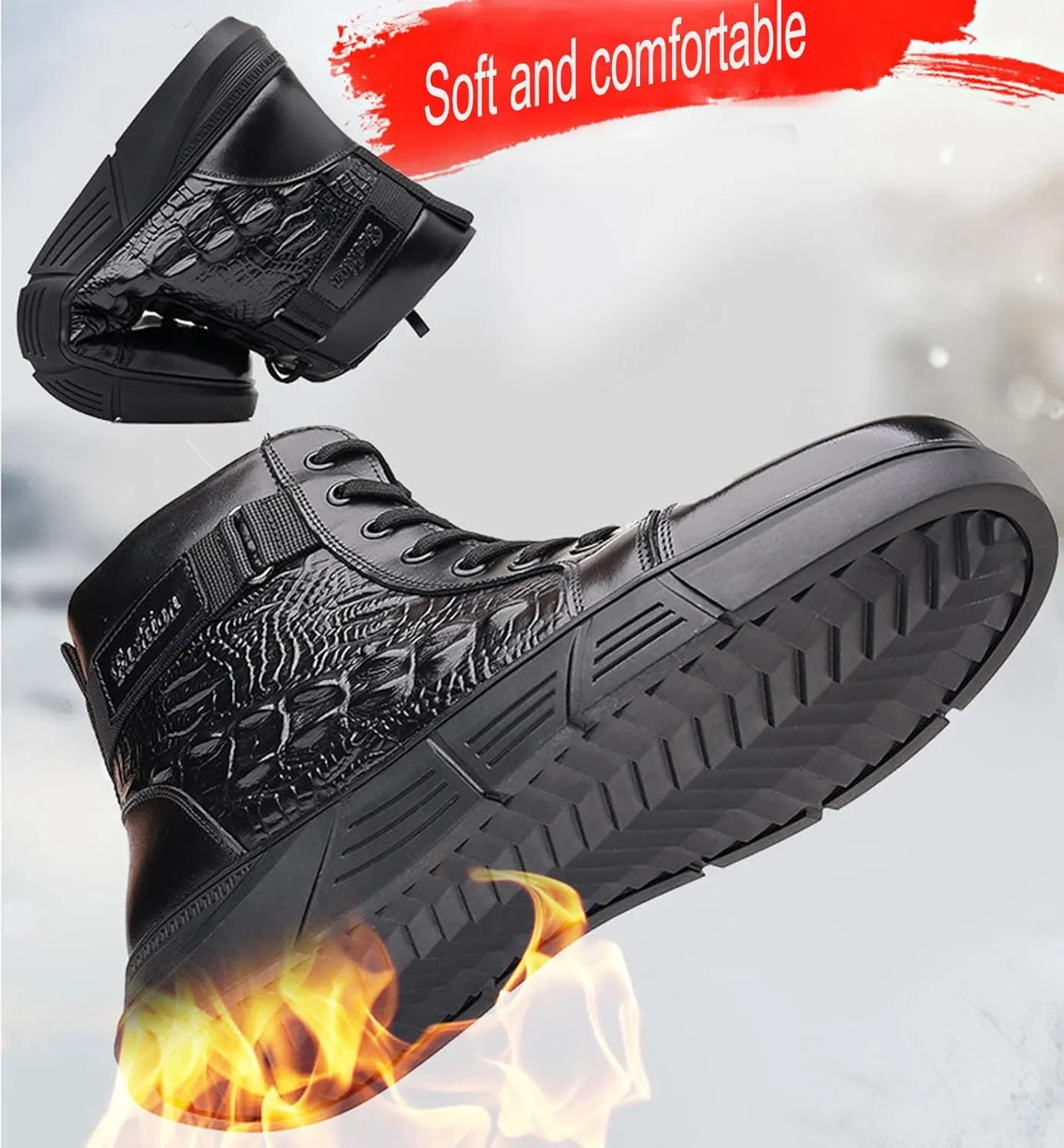 Myallfeet Men's Classic Italian High Top pattern Chukka Boots Fashionable Side Zipper Insulation And Anti Slip Wool Boots Premium Business Ankle Boots