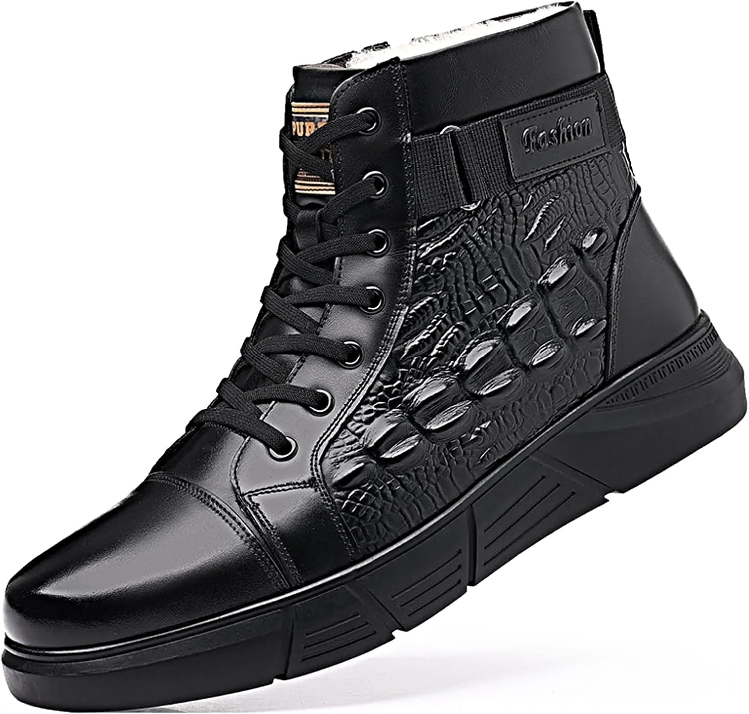 Myallfeet Men's Classic Italian High Top pattern Chukka Boots Fashionable Side Zipper Insulation And Anti Slip Wool Boots Premium Business Ankle Boots