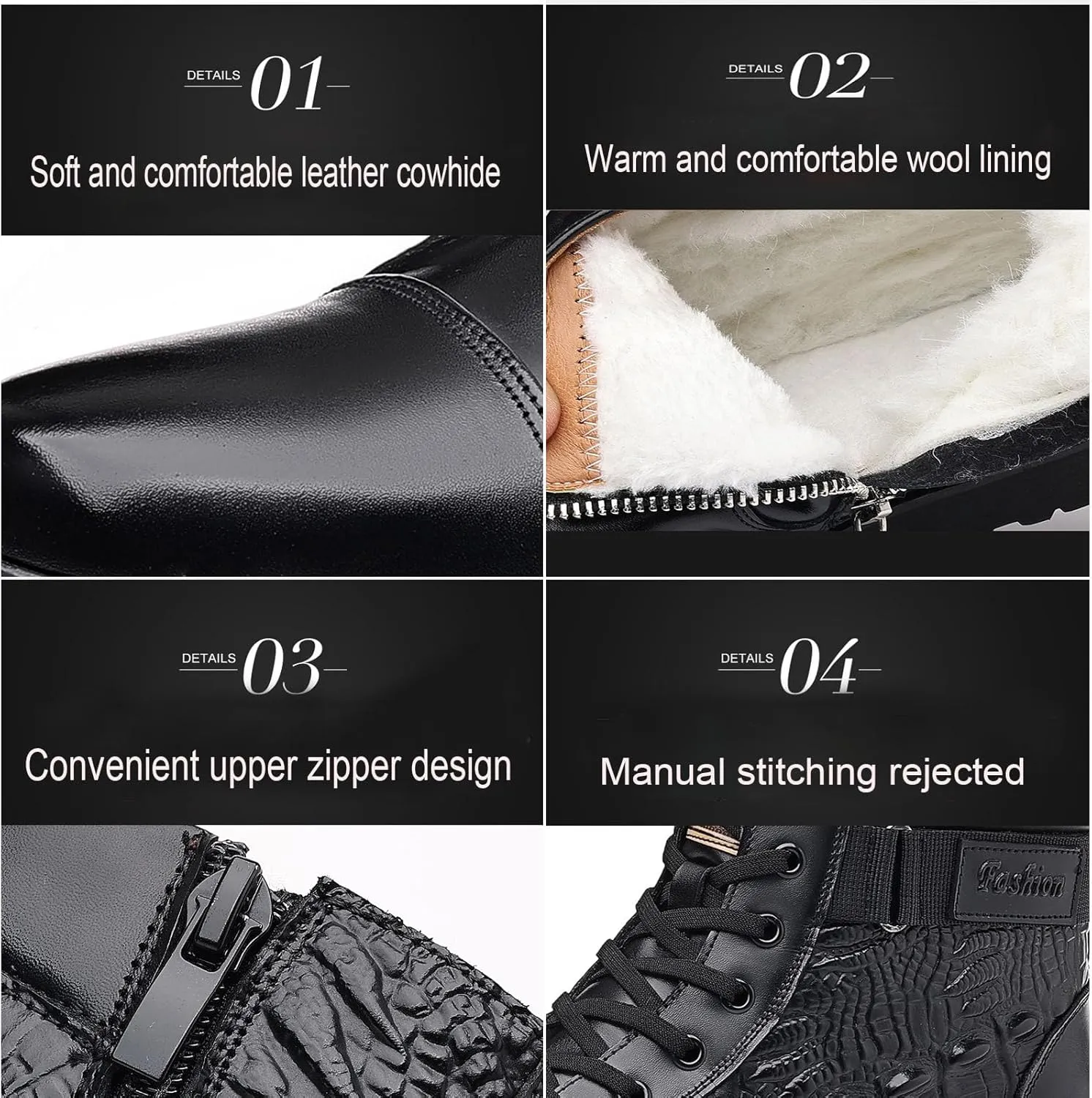 Myallfeet Men's Classic Italian High Top pattern Chukka Boots Fashionable Side Zipper Insulation And Anti Slip Wool Boots Premium Business Ankle Boots