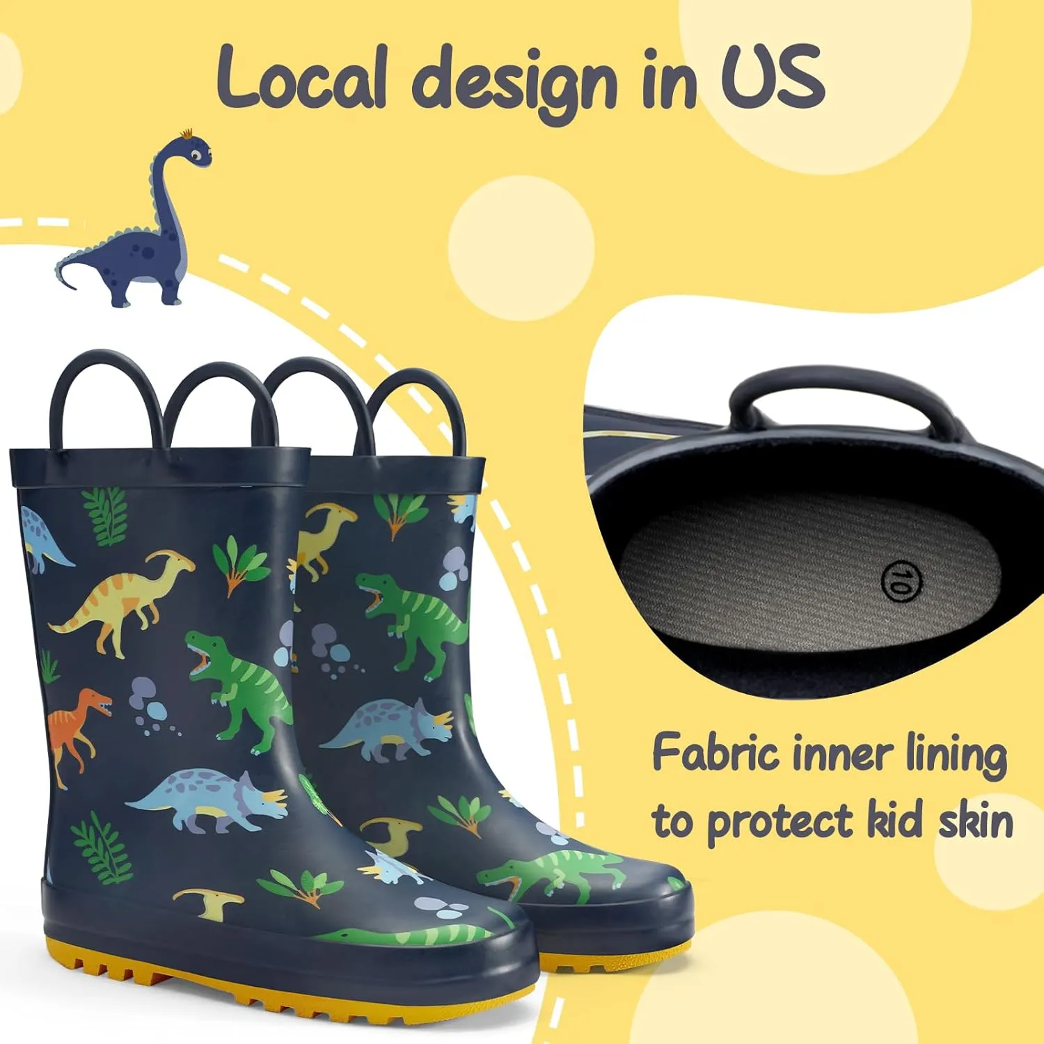 mysoft Kids Rain Boots for Girls Boys Toddler Waterproof Rubber Cute Printed with Easy-On Handles