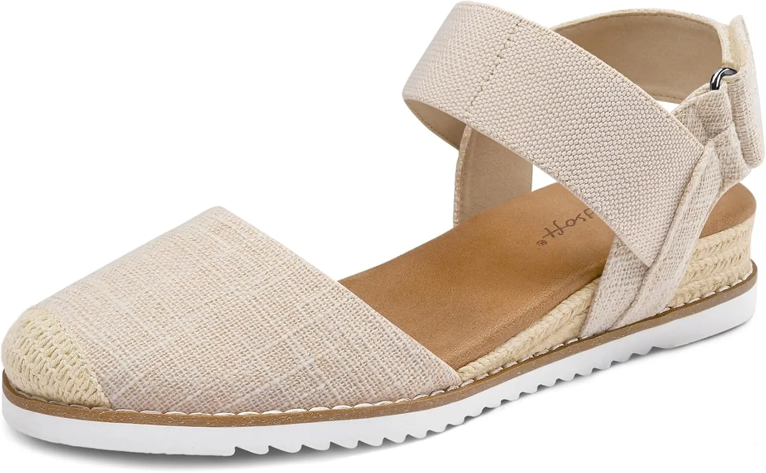 mysoft Women's Low Wedge Sandals Comfortable Closed Toe Espadrilles Slip on Elastic Ankle Strap Walking Sandals