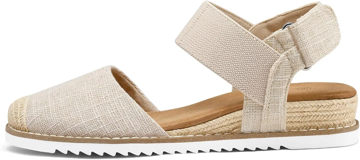 mysoft Women's Low Wedge Sandals Comfortable Closed Toe Espadrilles Slip on Elastic Ankle Strap Walking Sandals