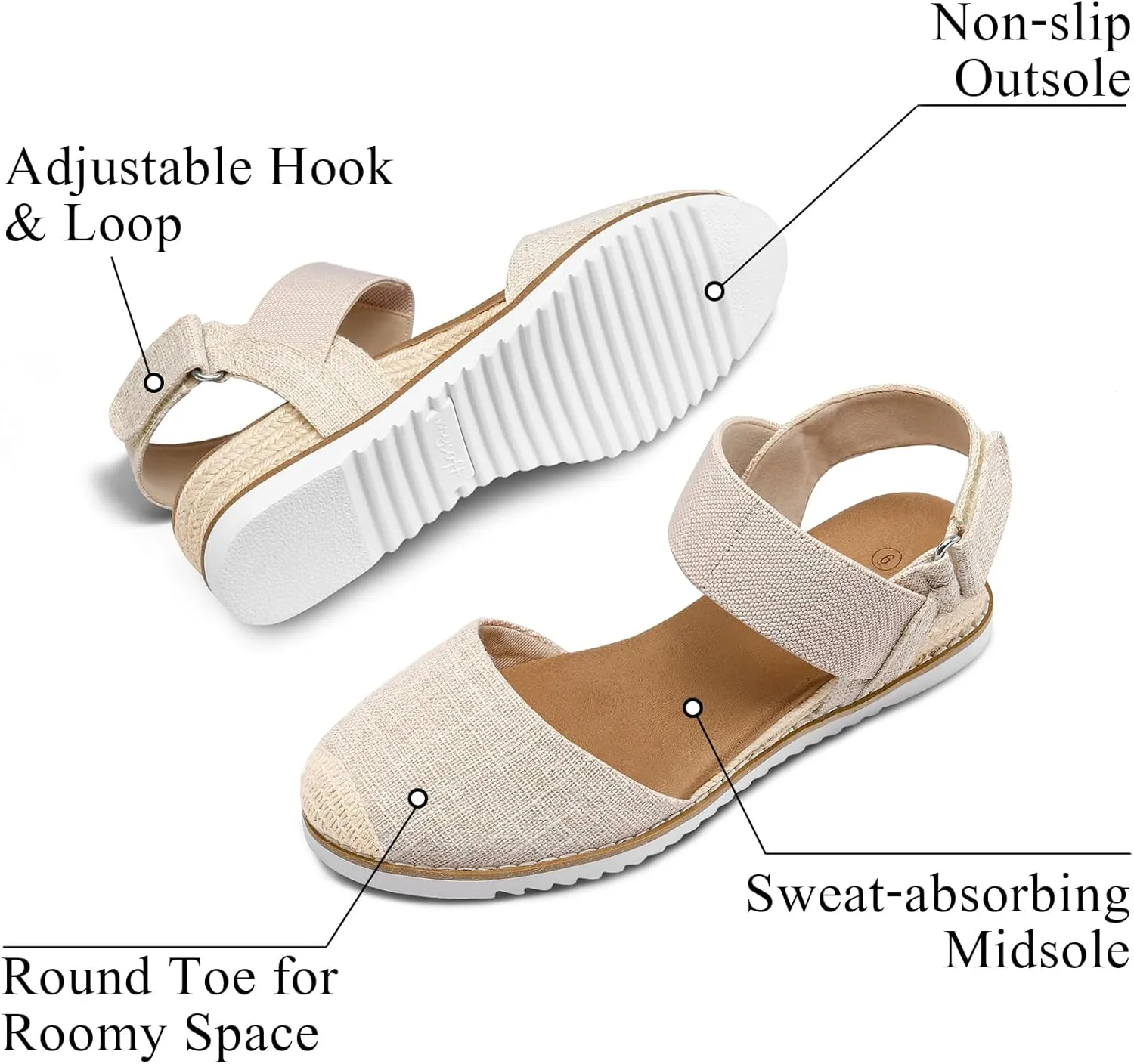mysoft Women's Low Wedge Sandals Comfortable Closed Toe Espadrilles Slip on Elastic Ankle Strap Walking Sandals