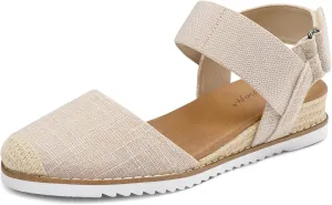 mysoft Women's Low Wedge Sandals Comfortable Closed Toe Espadrilles Slip on Elastic Ankle Strap Walking Sandals