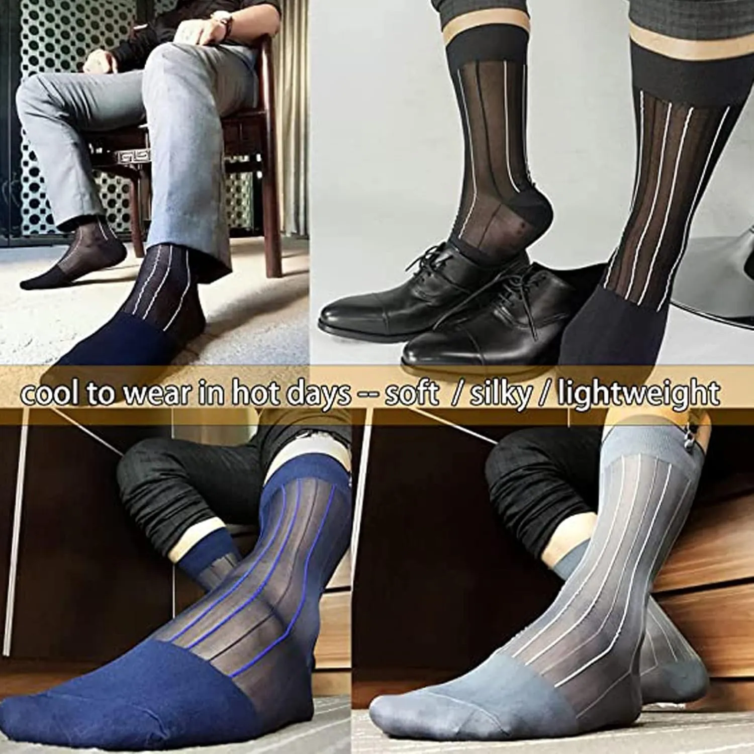 Nanxson 5/10 Pairs Men's Ultra Thin Socks Sheer Casual Sock Dress Socks